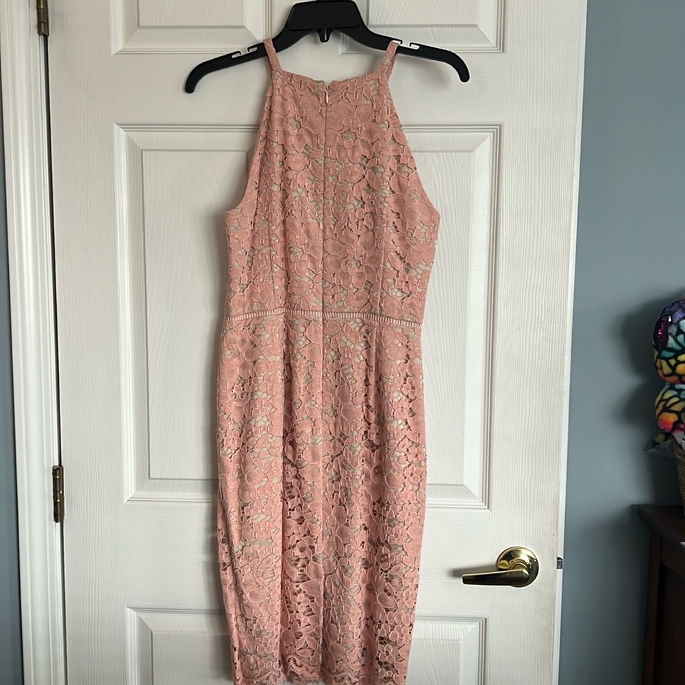 Size 6, Vince Camuto, pink & champagne dress. Fully lined. 37 inches in length